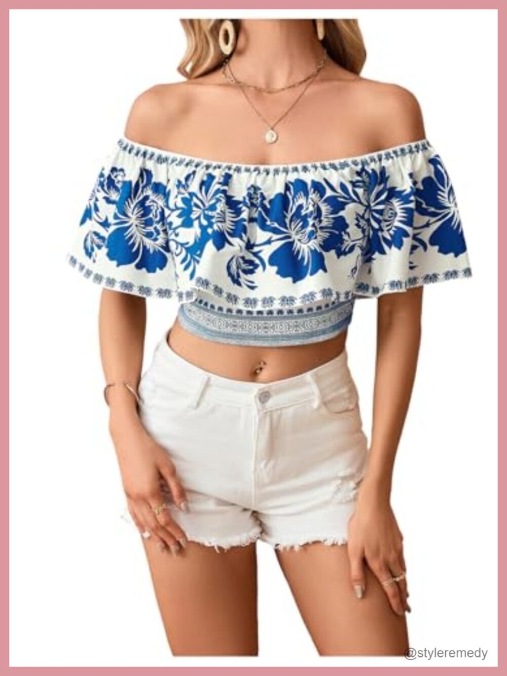 SweatyRocks Off Shoulder Floral Crop Top Flounce Sleeve Blouse